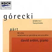 Gorecki: Sonata no 1, etc;  Paert, Ustvolskaya / David Arden