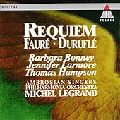 Durufle: Requiem; Faure: Requiem / Michel Legrand(cond), Philharmonia Orchestra, Ambrosian Singers, Barbara Bonney(S), Jennifer Larmore(Ms), Thomas Hampson(Br)